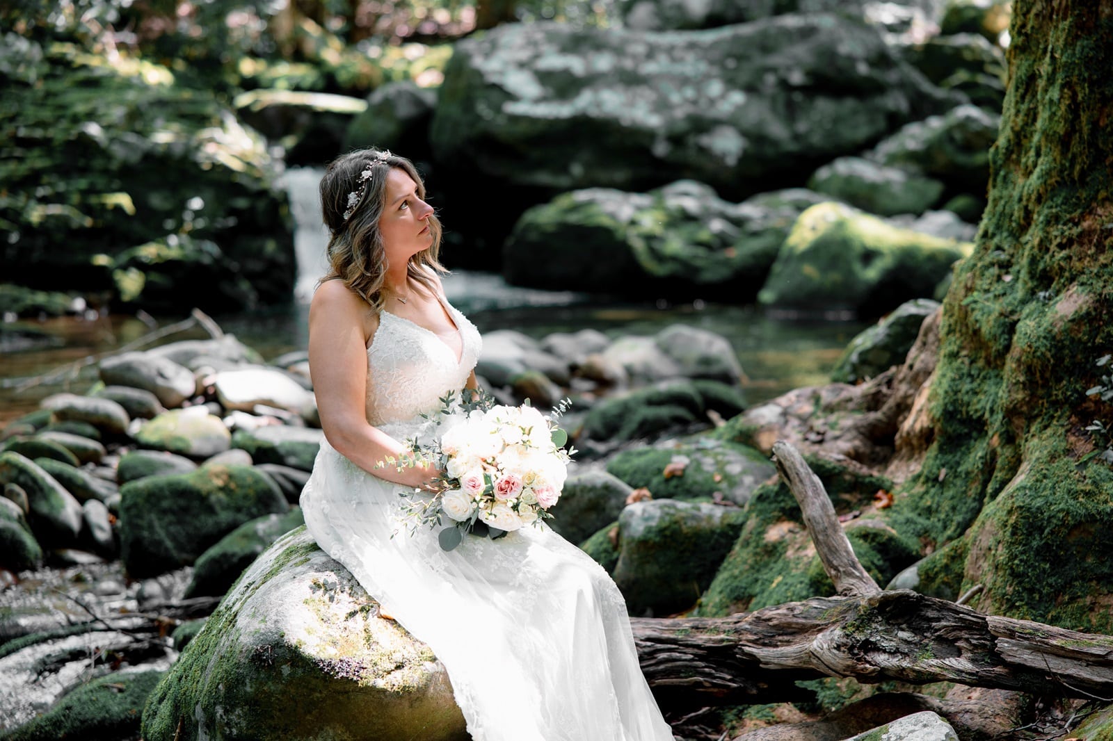 gatlinburg waterfall wedding bride