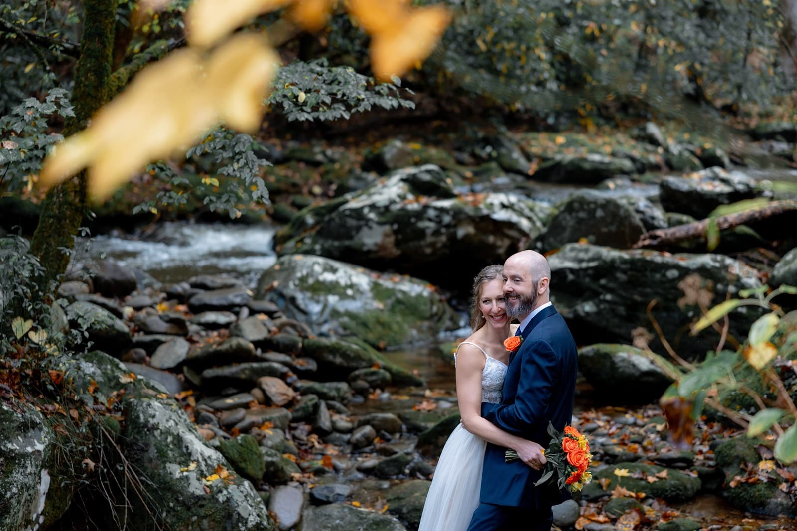 couple gets married at private creekside in gatlinburg